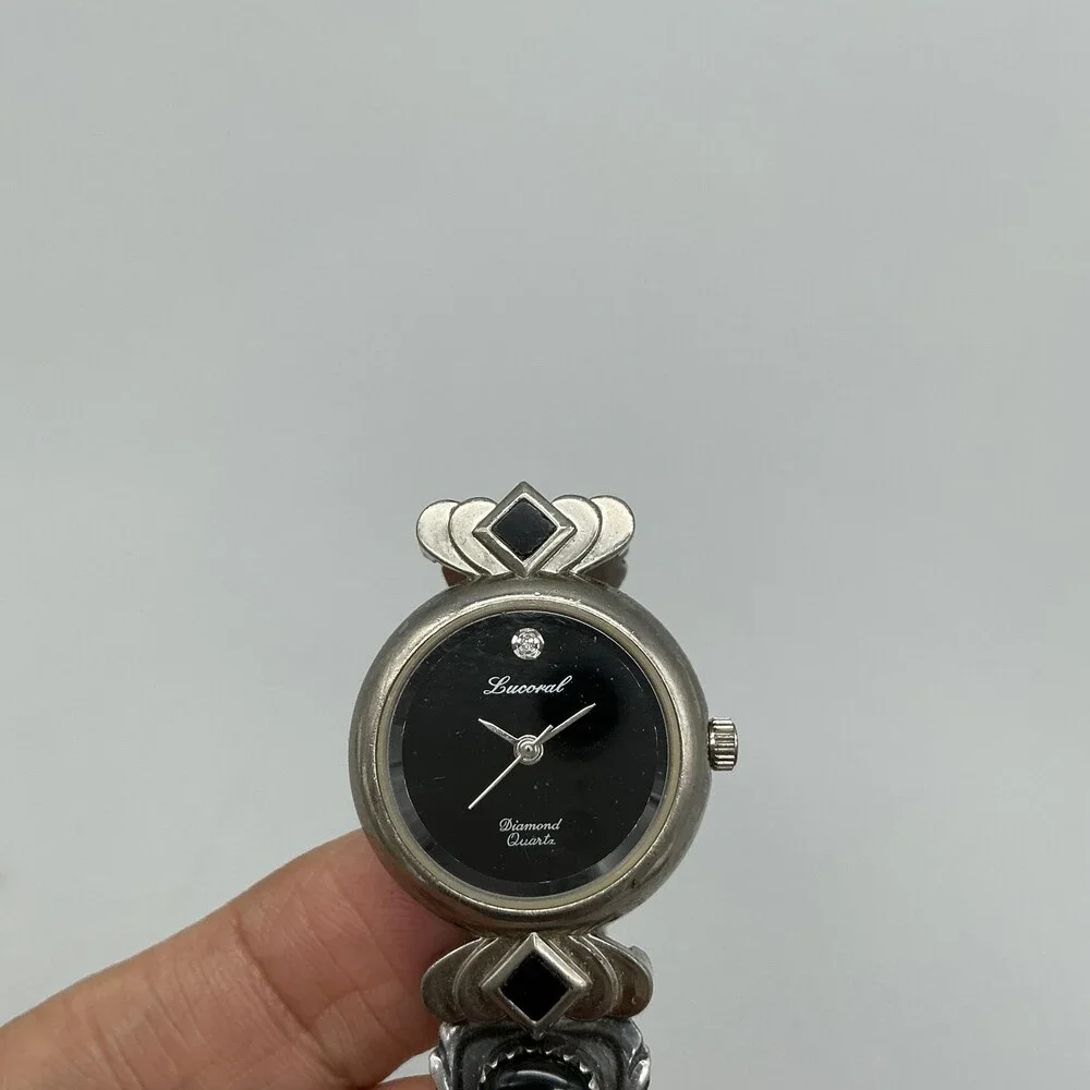 Lucoral Diamond Womens Watch 24mm Sterling Stamped Onyx Watch Tips New Battery
